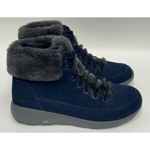 Skechers On-the-Go City Water Repellent Suede Boots Blue Size 8.5 MINT Condition